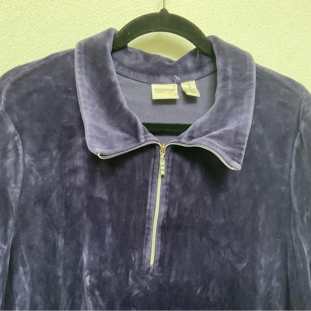 Zenergy by Chicos Purple Velour Quarter Zip Jacket Silver Zippers Size 3 XL/16
